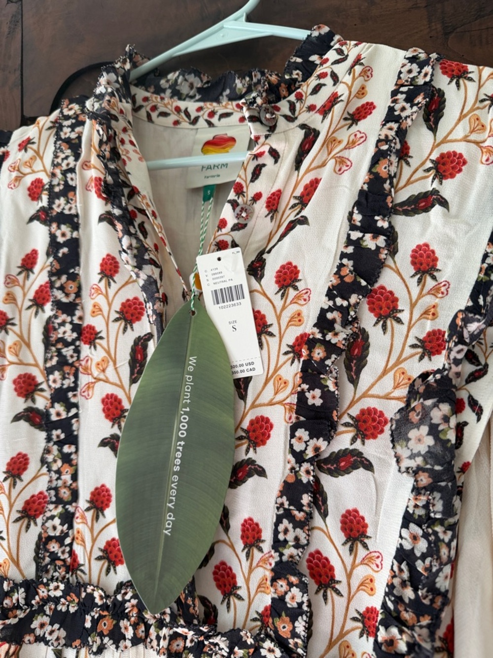 FARM Rio Cream Floral Long Sleeve Dress with Black and Red Accents - Picture 2 of 6
